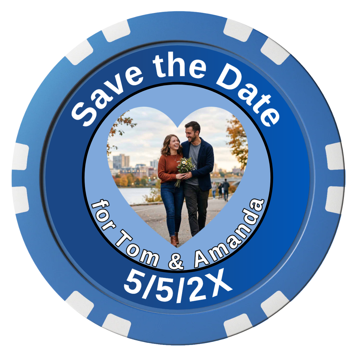 Save the Date #01 Composite Poker Chips - Blue / Double Stripe - Front