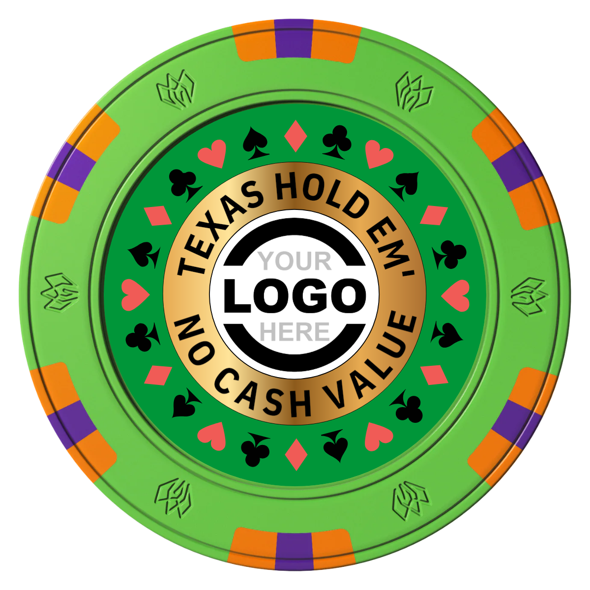 Texas Hold Em' Clay Poker Chips - Green / 6 Spot Gem / 40mm - Front
