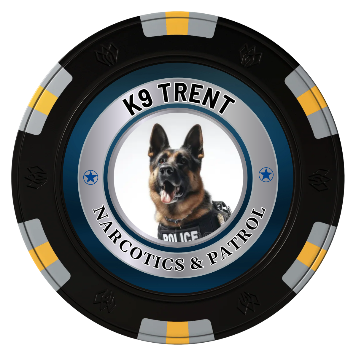K-9 Trent Clay Poker Chips - Black / 6 Spot Gem / 40mm - Front