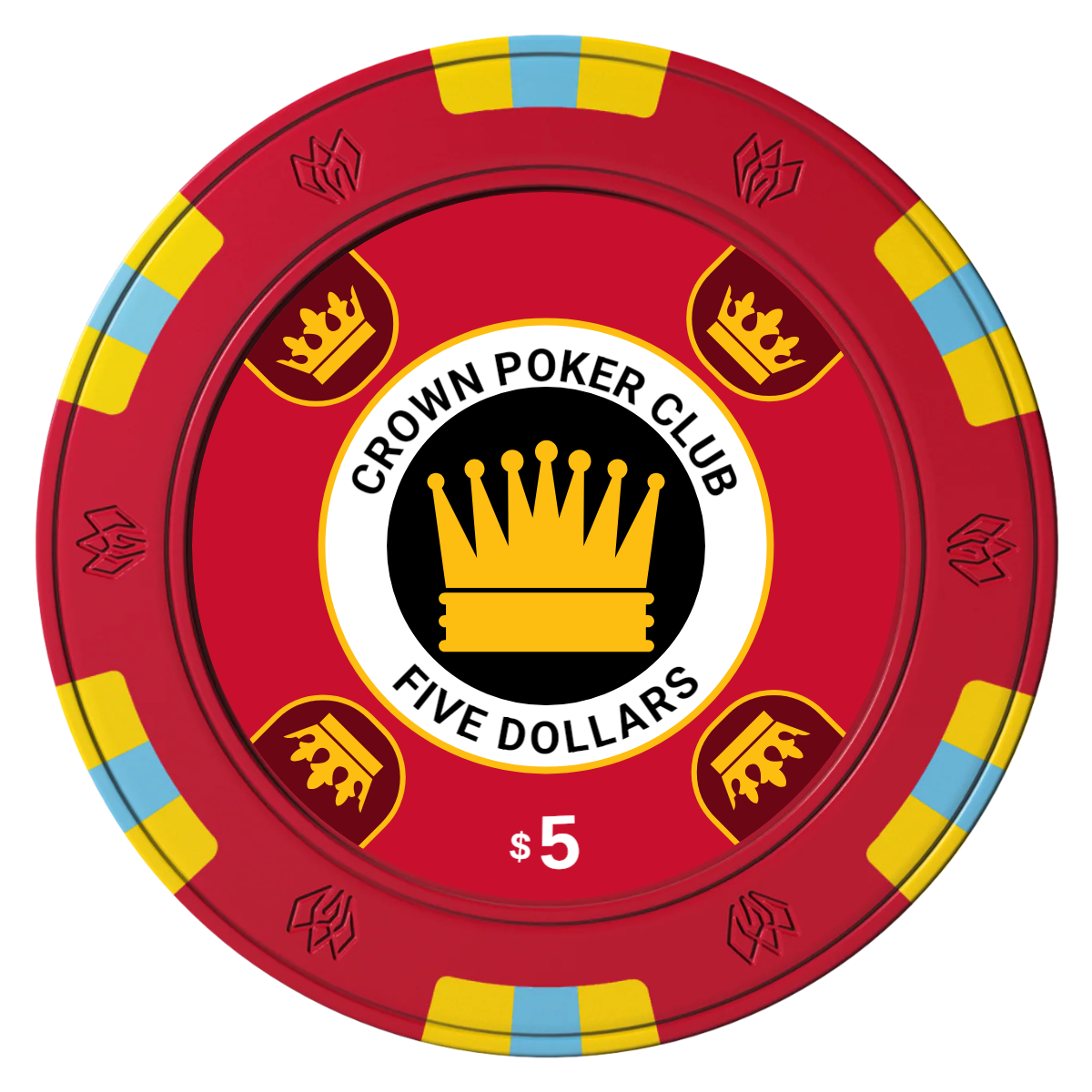 Crown Card Room Clay Poker Chips - Red / 6 Spot Gem / 40mm - Front