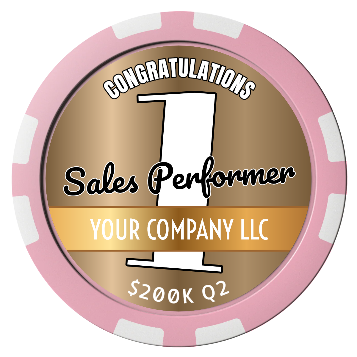 Top Sales Performer Composite Poker Chips - Pink / 8 Stripe - Front