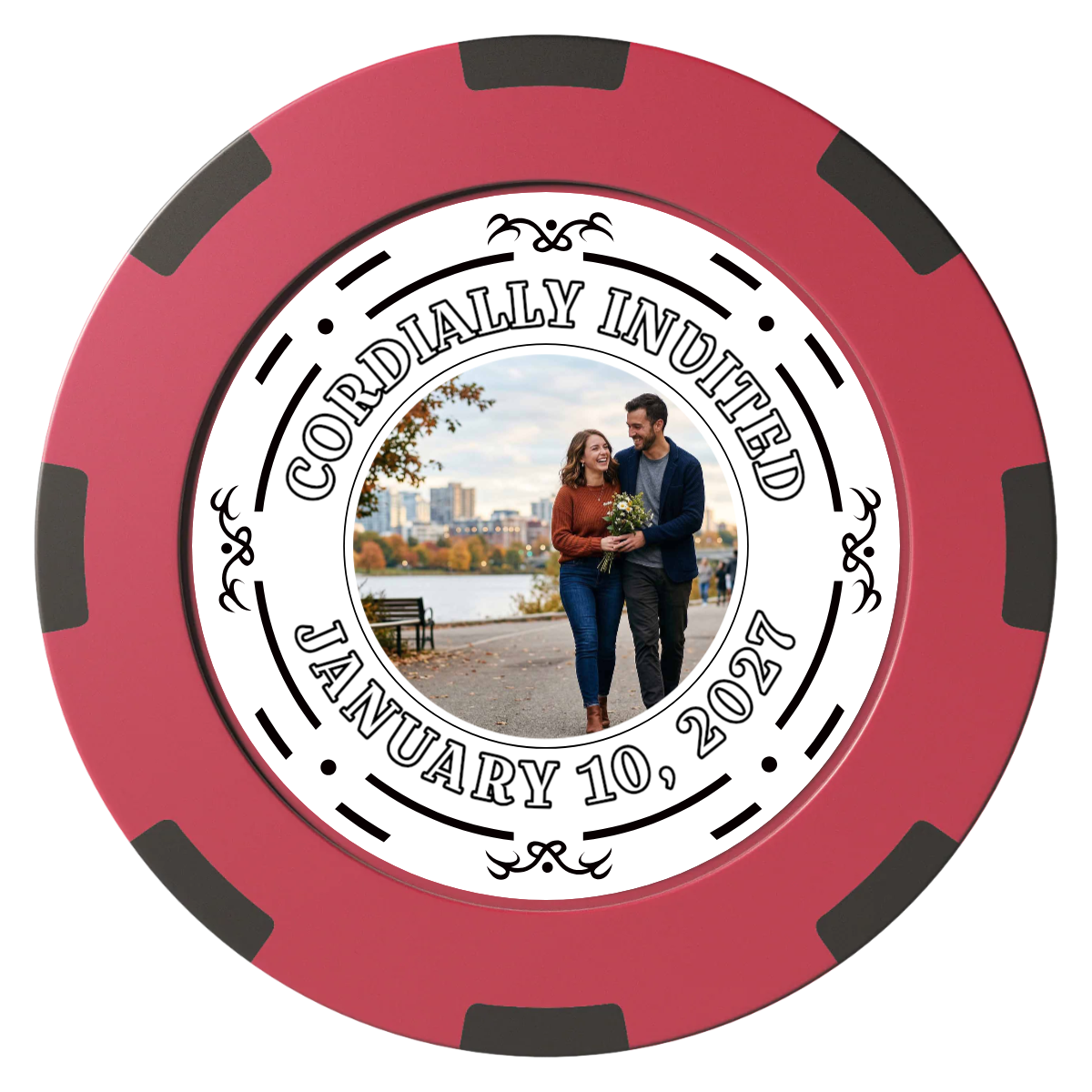 Save the Date Element Clay Poker Chips - Red / 8 Spot (2 Tone) / 40mm - Front