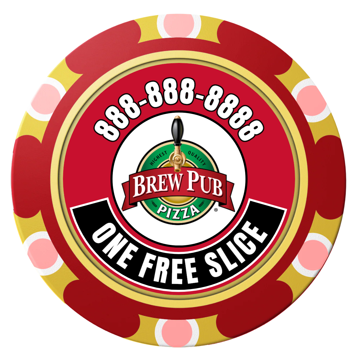 Brew Pub or Pizzeria with Logo Clay Poker Chips - Red / Monte Carlo / 40mm - Front
