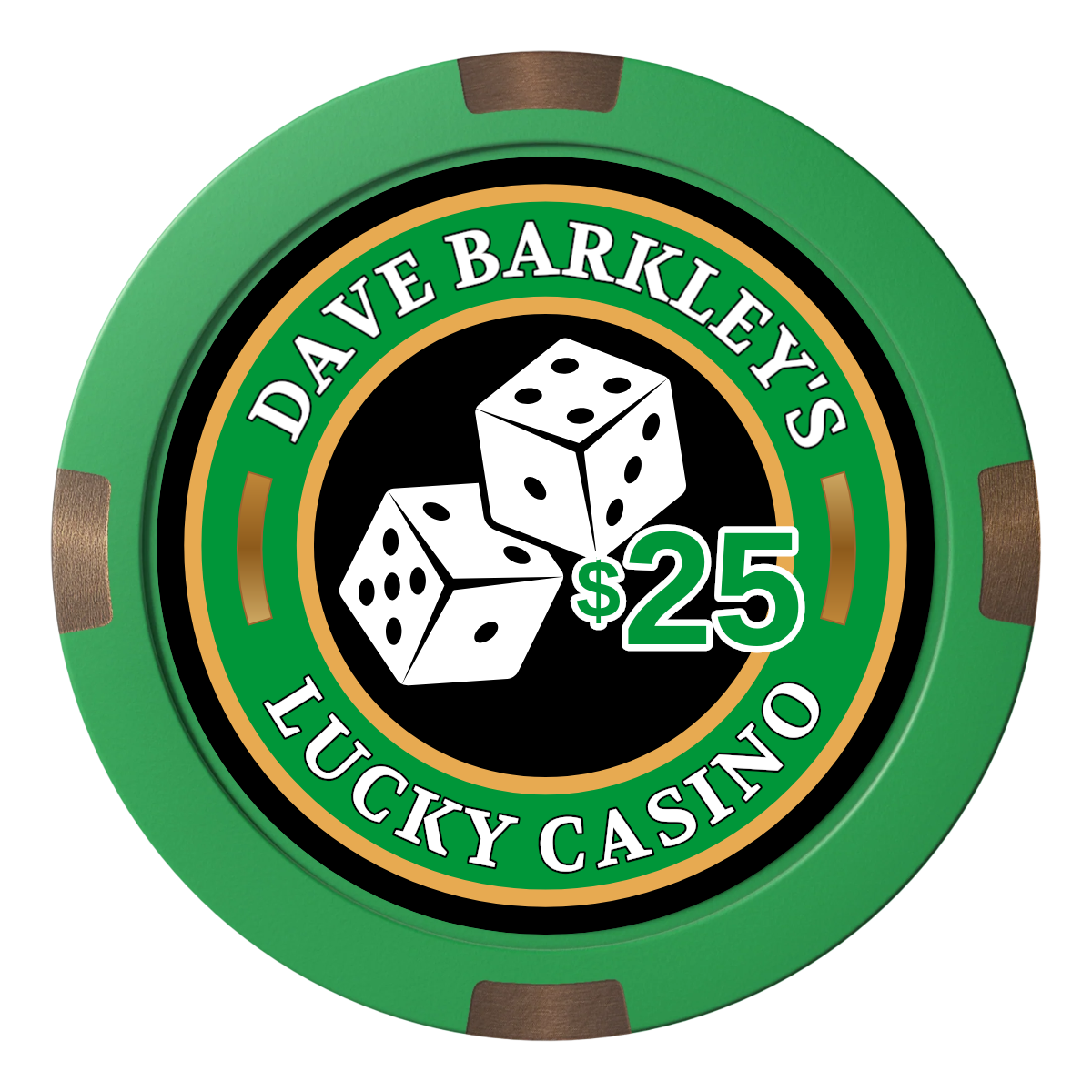 Dave's Lucky Casino Composite & Metal Hybrid Poker Chips - Green - Front