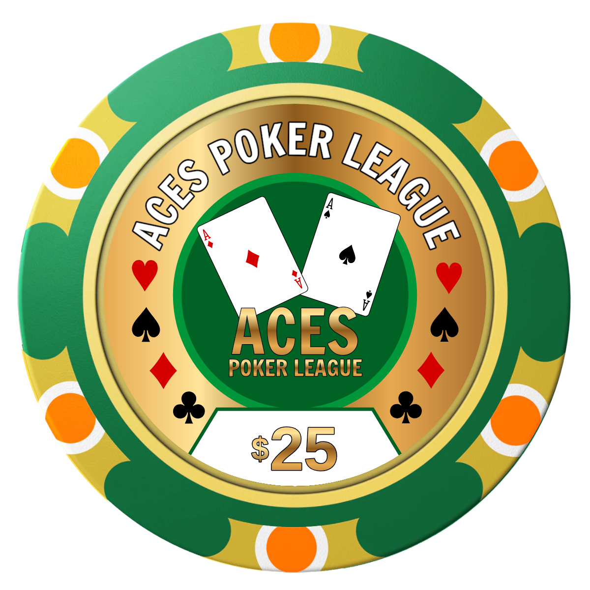 Aces Poker League Clay Poker Chips - Green / Monte Carlo / 40mm - Front