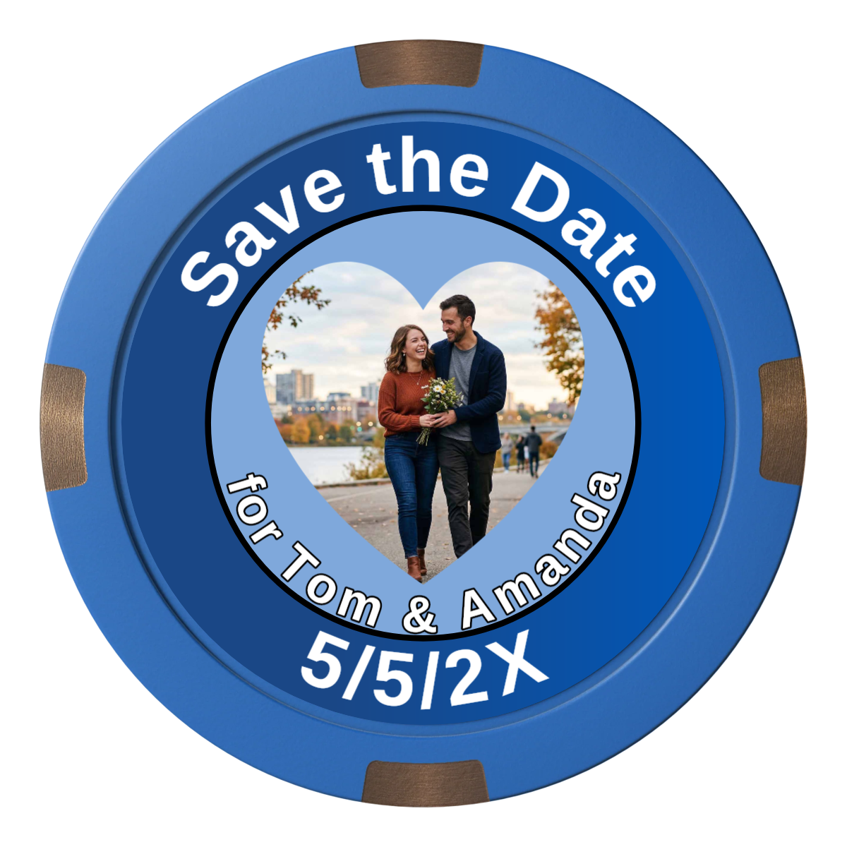Save the Date #01 Composite & Metal Hybrid Poker Chips - Blue - Front
