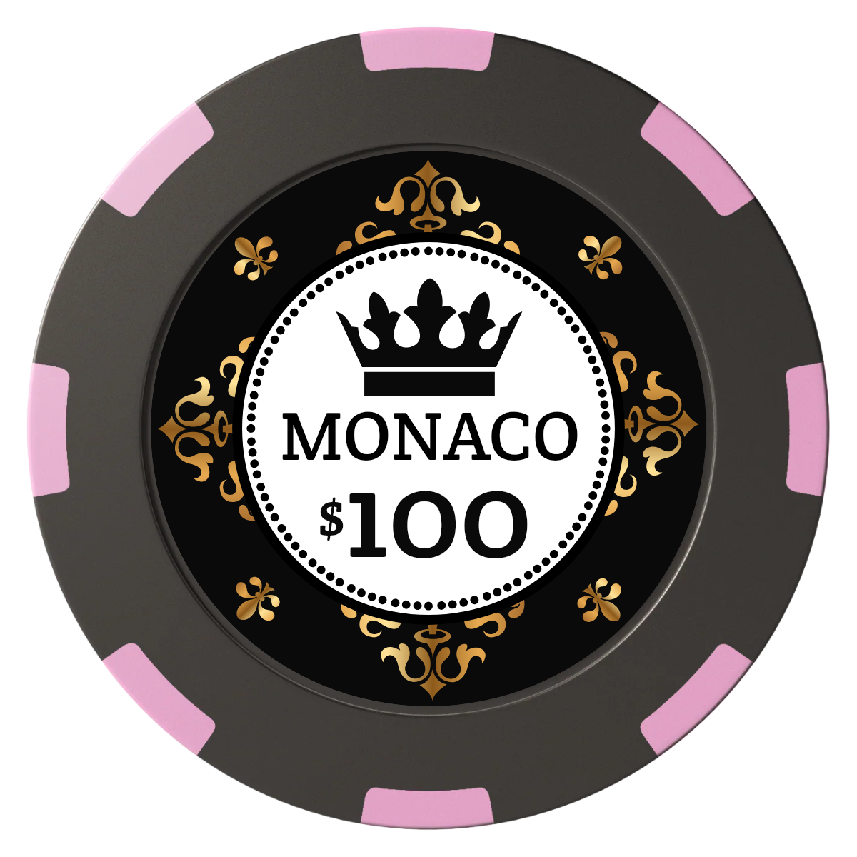 Monaco #001 Clay Poker Chips - Black / 8 Spot (2 Tone) / 40mm - Front