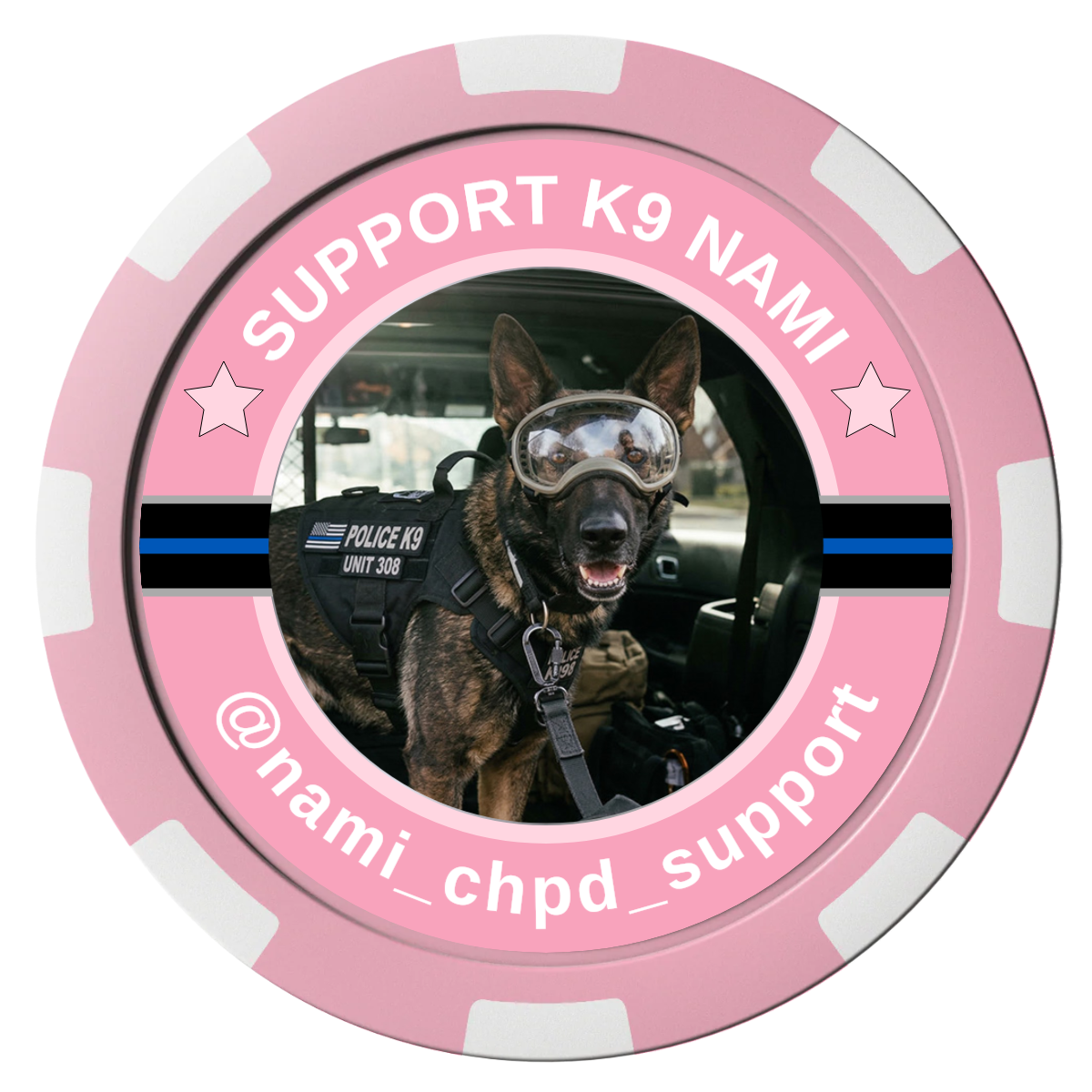 Police Department K9 #02 Composite Poker Chips - Pink / 8 Spot - Front