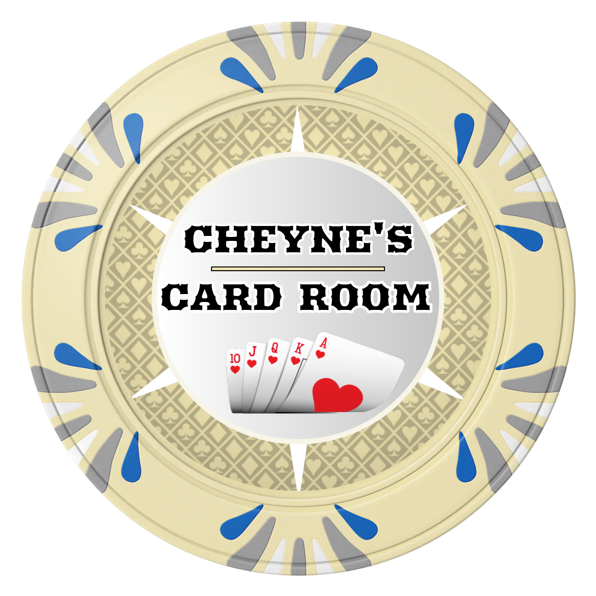 Cheyne's Card Room Clay Poker Chips - Ivory / Macau / 40mm - Front