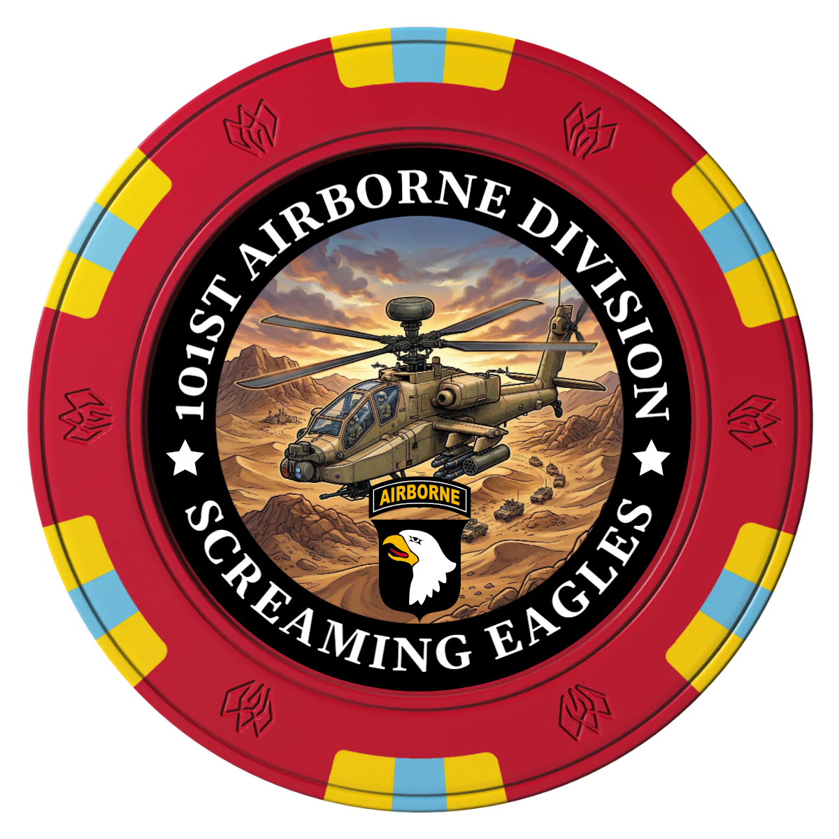 Army Airborne Clay Poker Chips - Red / 6 Spot Gem / 40mm - Front