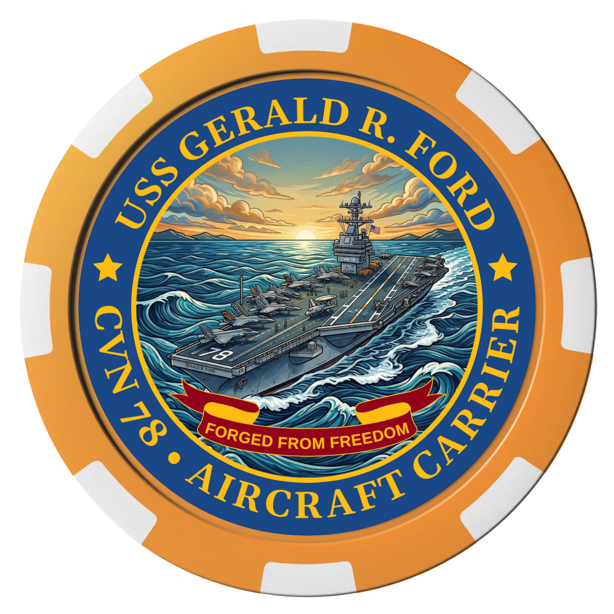 Navy USS Gerald Ford Composite Poker Chips - Orange / 8 Spot - Front