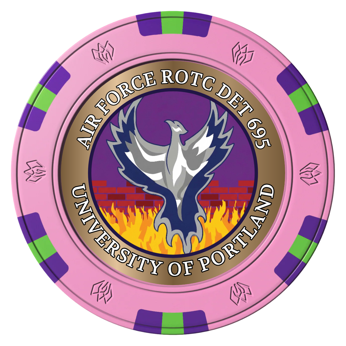 Air Force ROTC Det 695 Clay Poker Chips - Pink / 6 Spot Gem / 43mm - Front