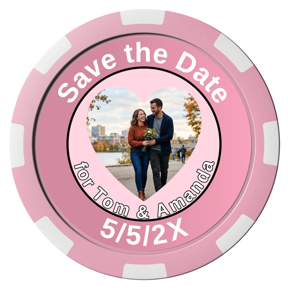Save the Date #01 Composite Poker Chips - Pink / 8 Spot - Front