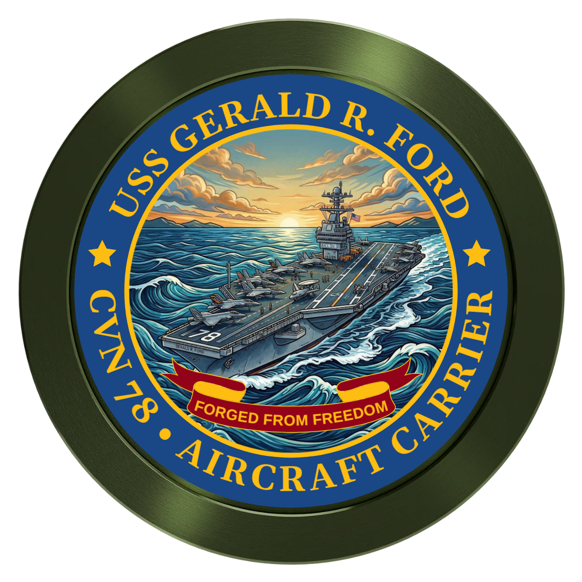 Navy USS Gerald Ford Aluminum Poker Chips - Green - Back