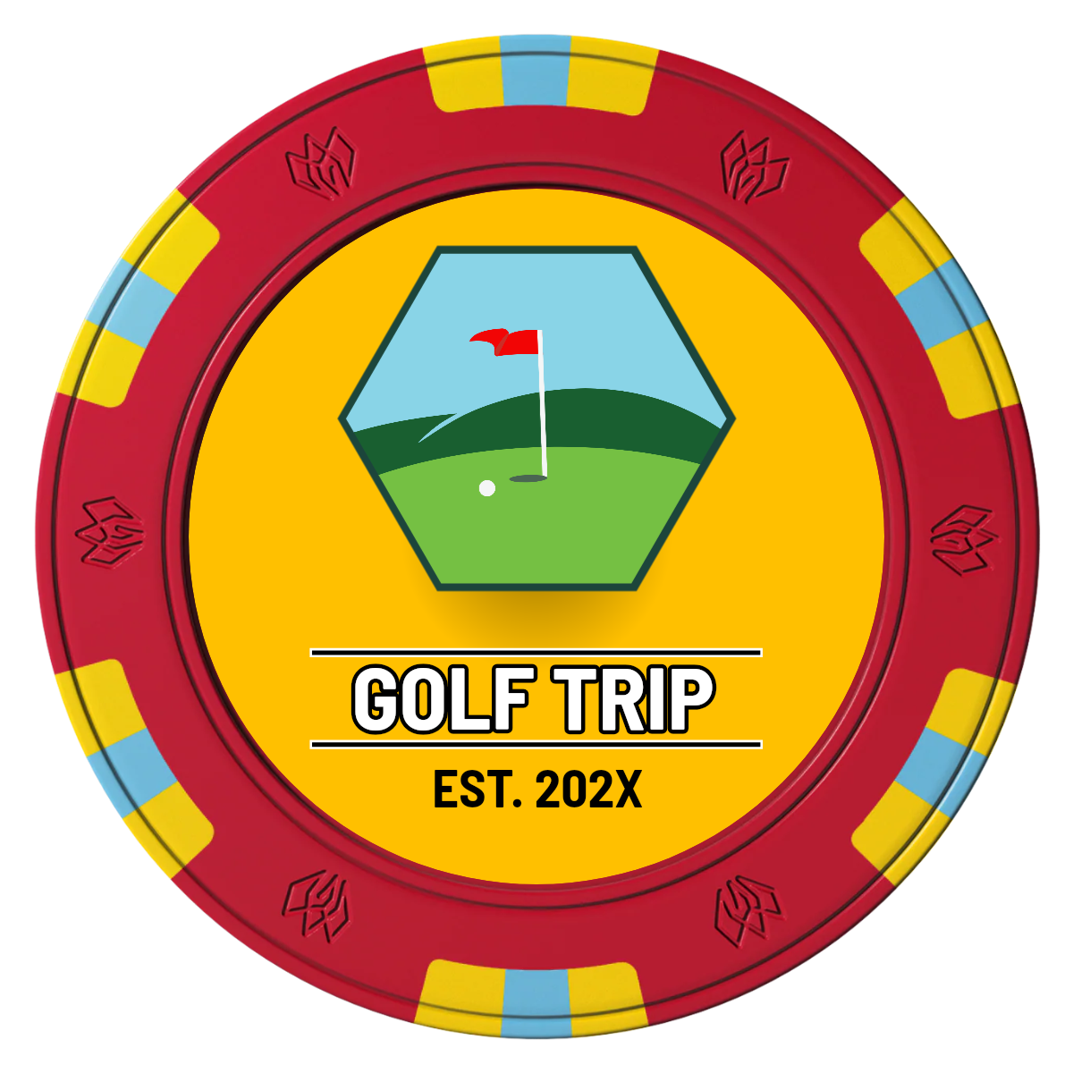 Golf Trip #001 Clay Poker Chips - Red / 6 Spot Gem / 43mm - Front