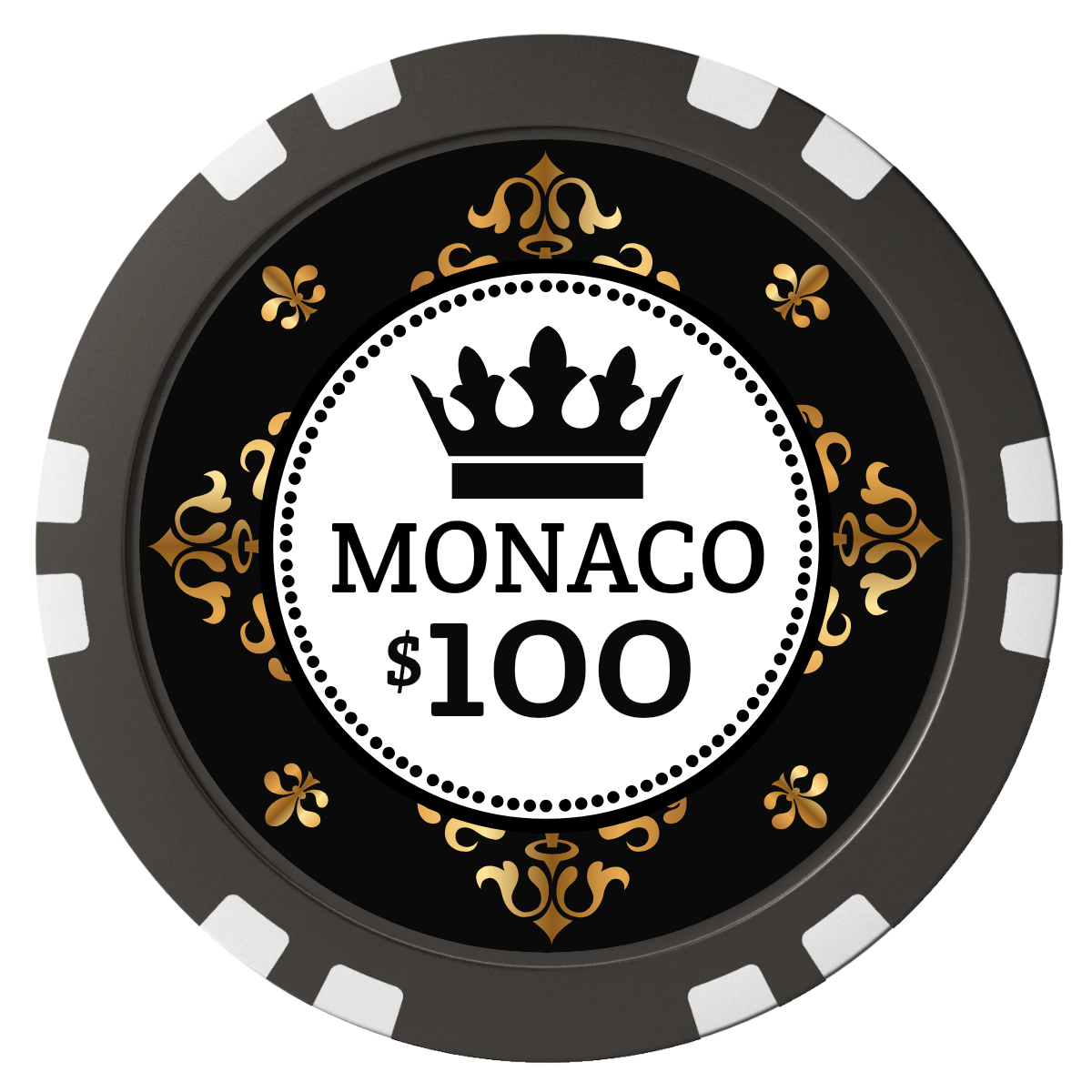 Monaco #001 Composite Poker Chips - Black / Double Stripe - Front