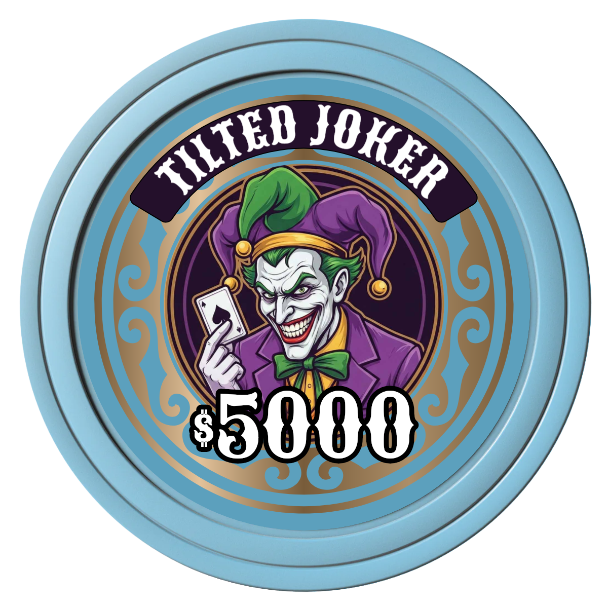 Tilted Joker Composite Poker Chips - Light Blue / Solid - Front