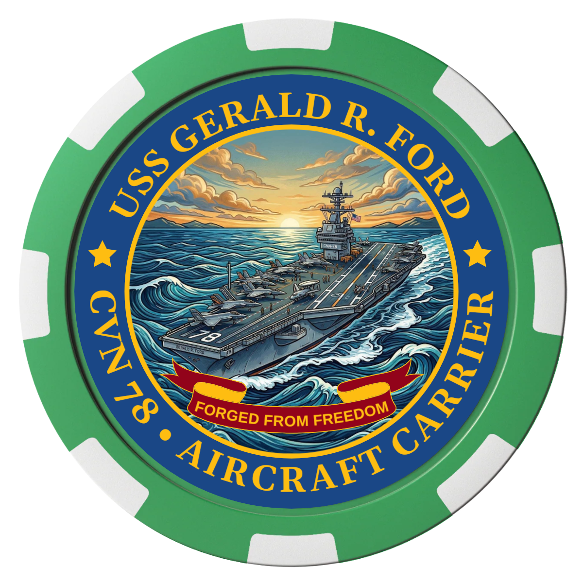 Navy USS Gerald Ford Magnetic Composite Poker Chips - Green / 8 Spot - Front