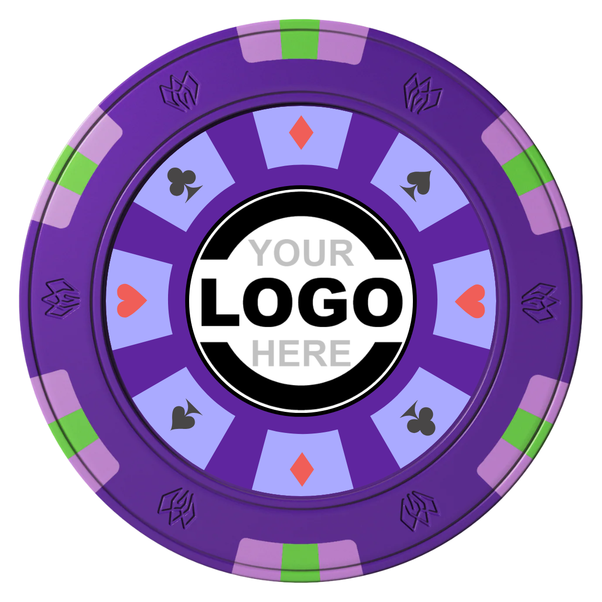 Suit 8 Your Logo Clay Poker Chips - Purple / 6 Spot Gem / 40mm - Front