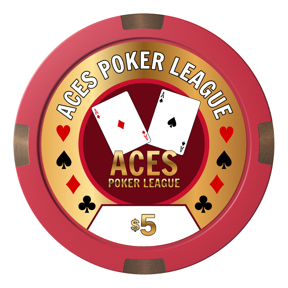 Aces Poker League Composite & Metal Hybrid Poker Chips - Red - Front