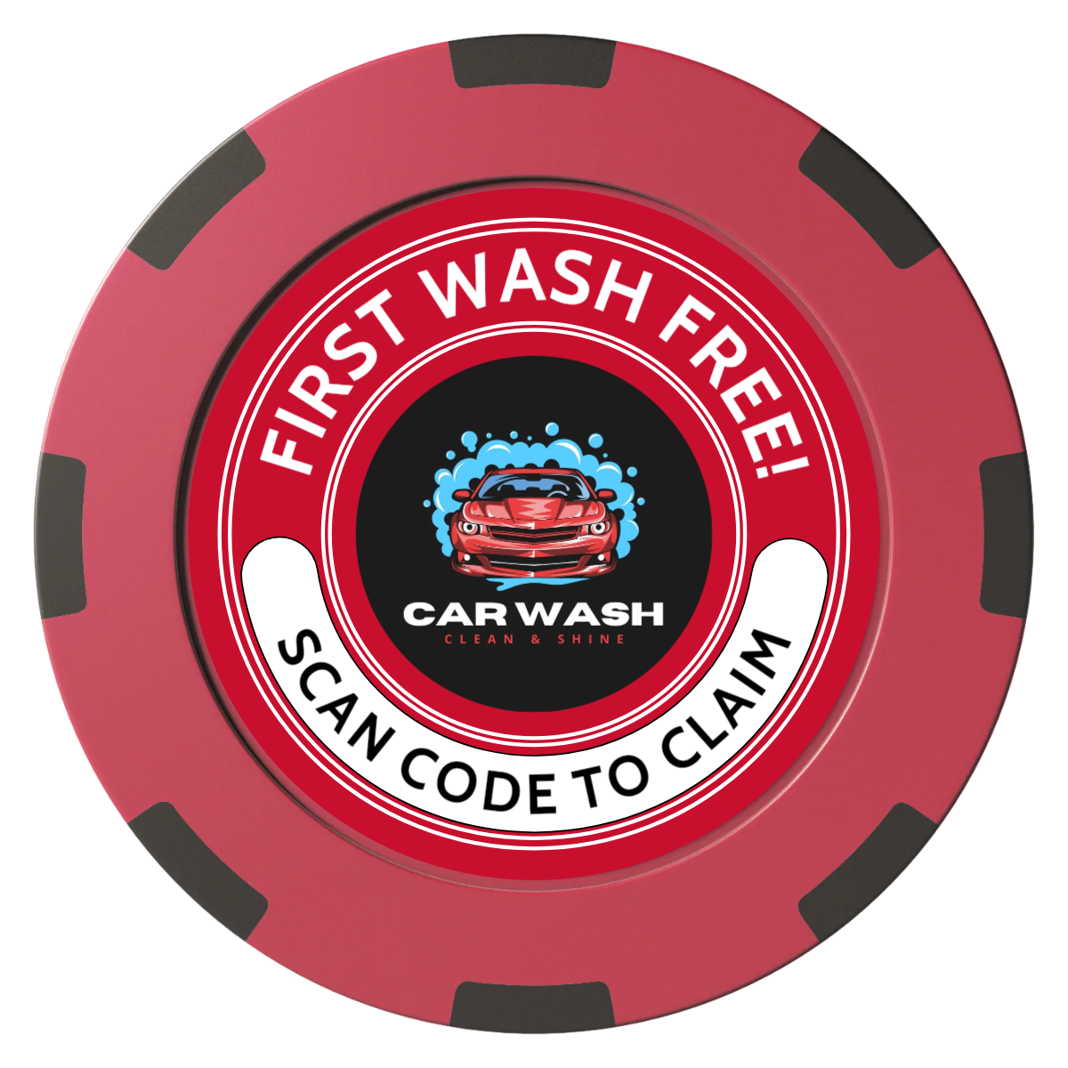 Car Wash Promotion Clay Poker Chips - Red / 8 Spot (2 Tone) / 40mm - Front