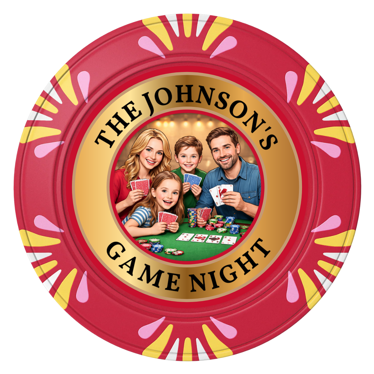 Family Game Night Clay Poker Chips - Red / Macau / 40mm - Front