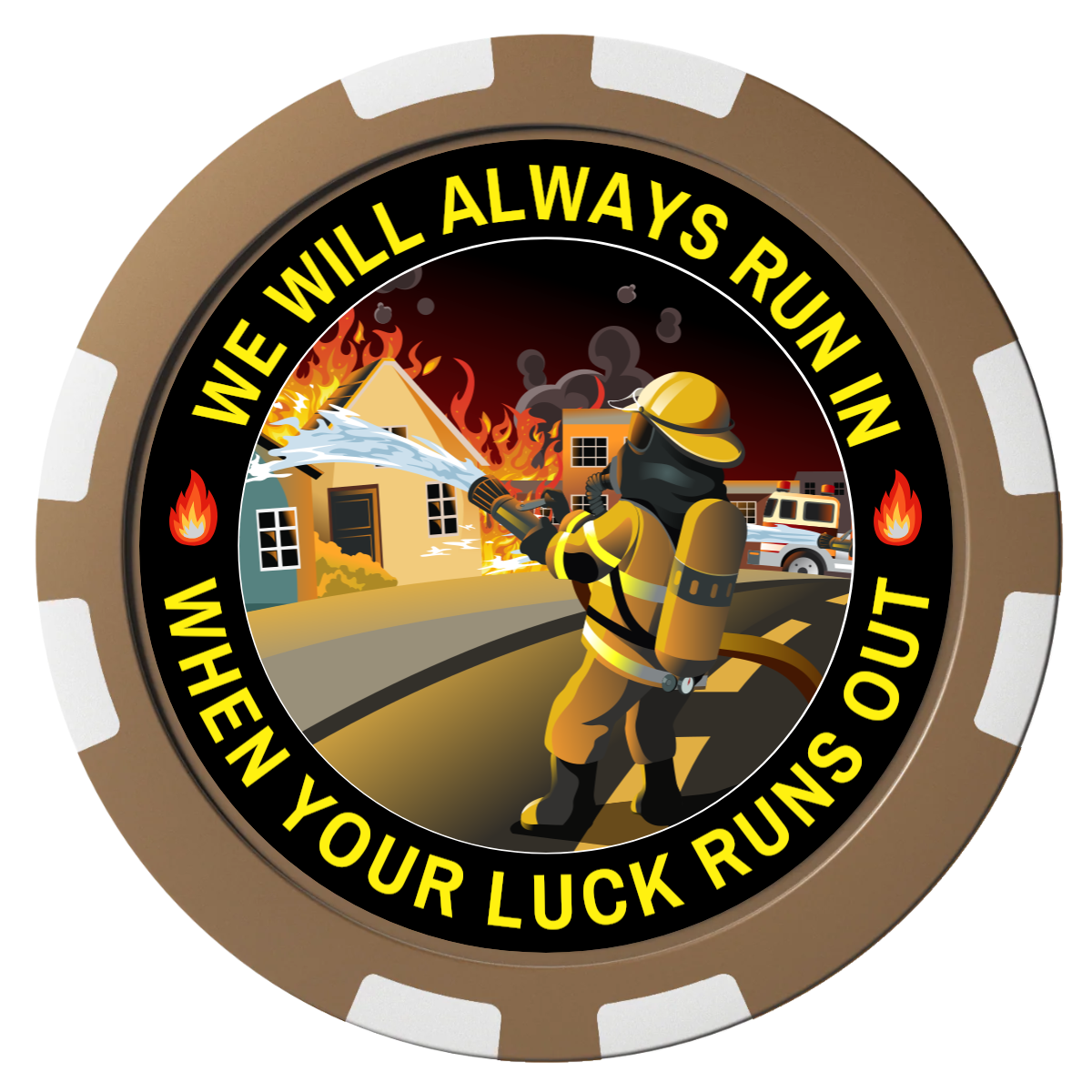 Firefighter Maltese Cross Composite Poker Chips - Brown / 8 Stripe - Front