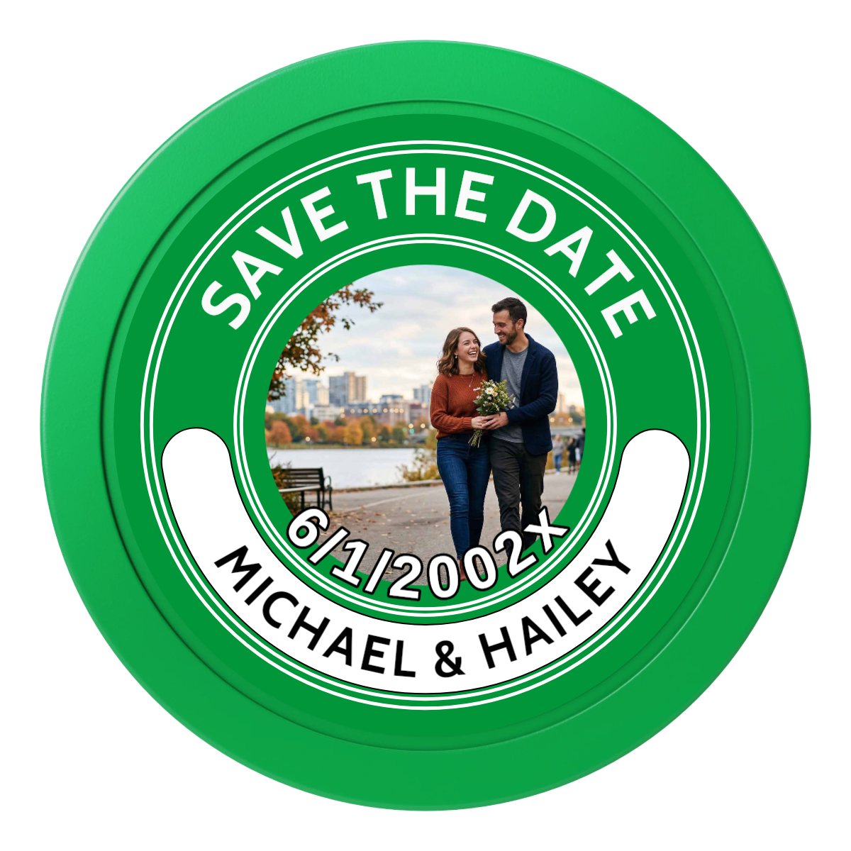Save the Date Photo QR Code 2" Oversized Poker Chips - Green - Front