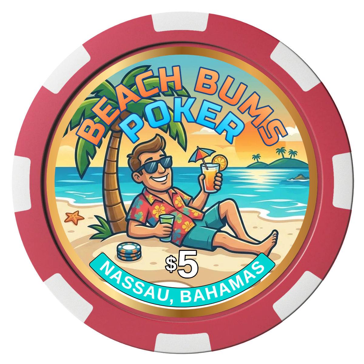 Sandy's Casino Magnetic Composite Poker Chips - Red / 8 Spot - Back