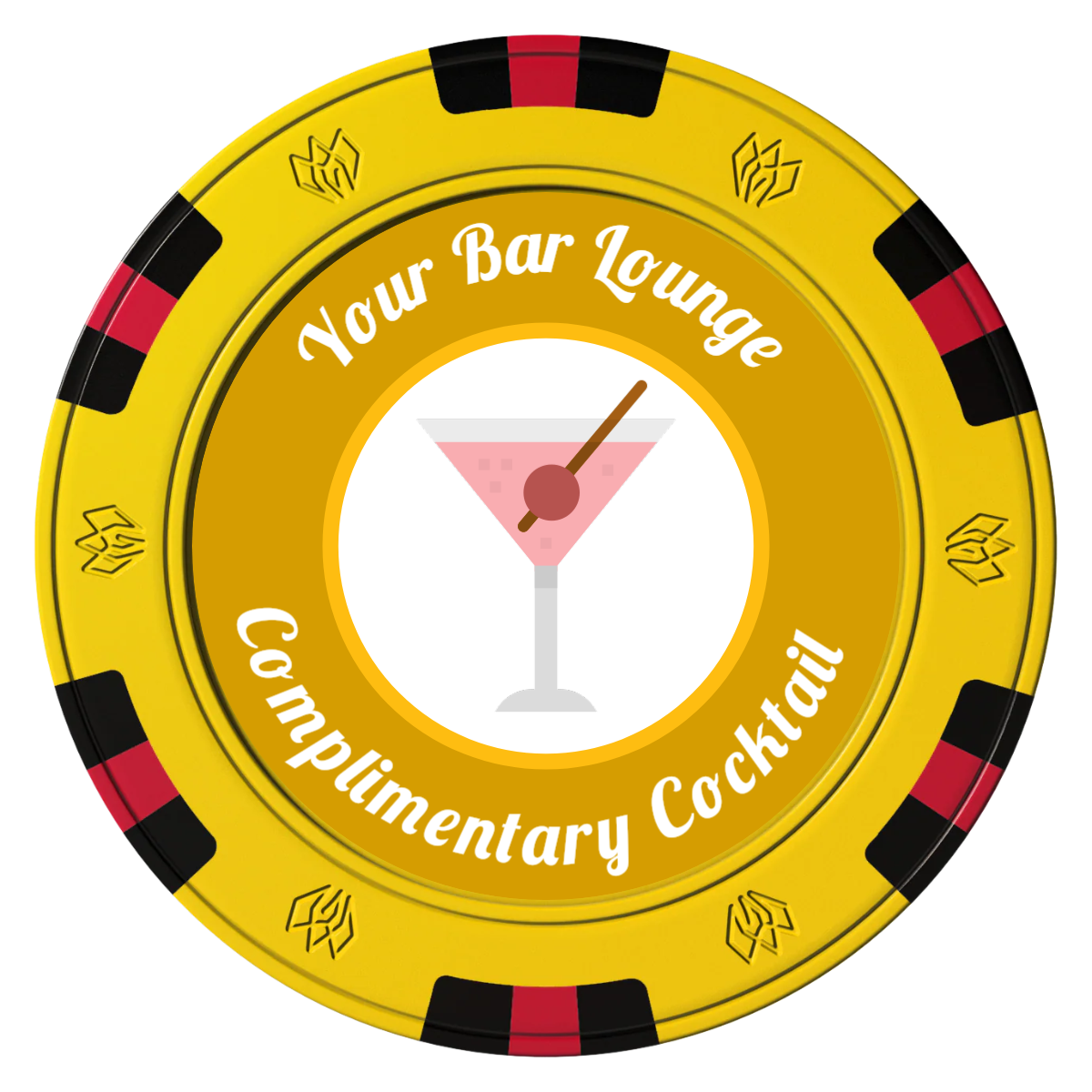 Fancy Drink Clay Poker Chips - Yellow / 6 Spot Gem / 40mm - Front