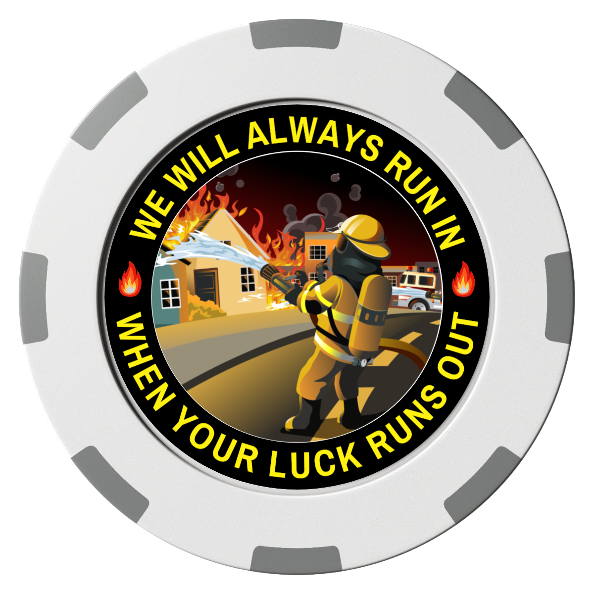 Firefighter Maltese Cross Clay Poker Chips - White / 8 Spot (2 Tone) / 40mm - Front