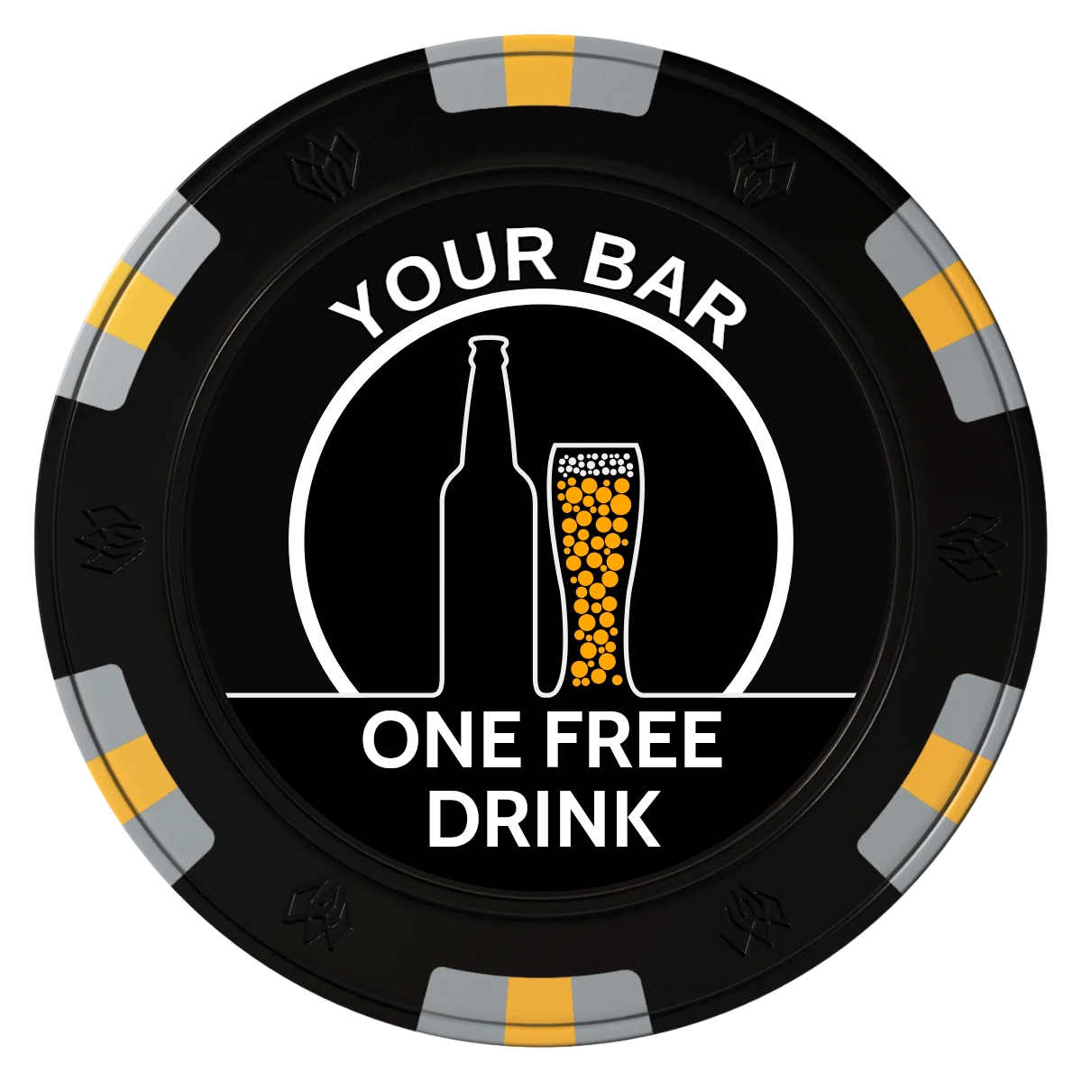 Beer and Glass Clay Poker Chips - Black / 6 Spot Gem / 40mm - Front