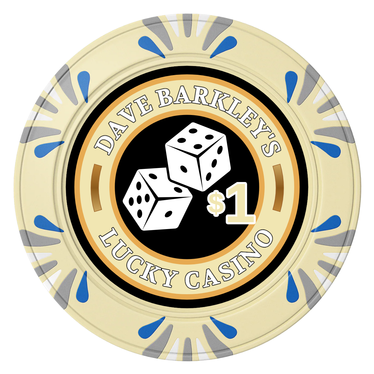 Dave's Lucky Casino Clay Poker Chips - Ivory / Macau / 40mm - Front