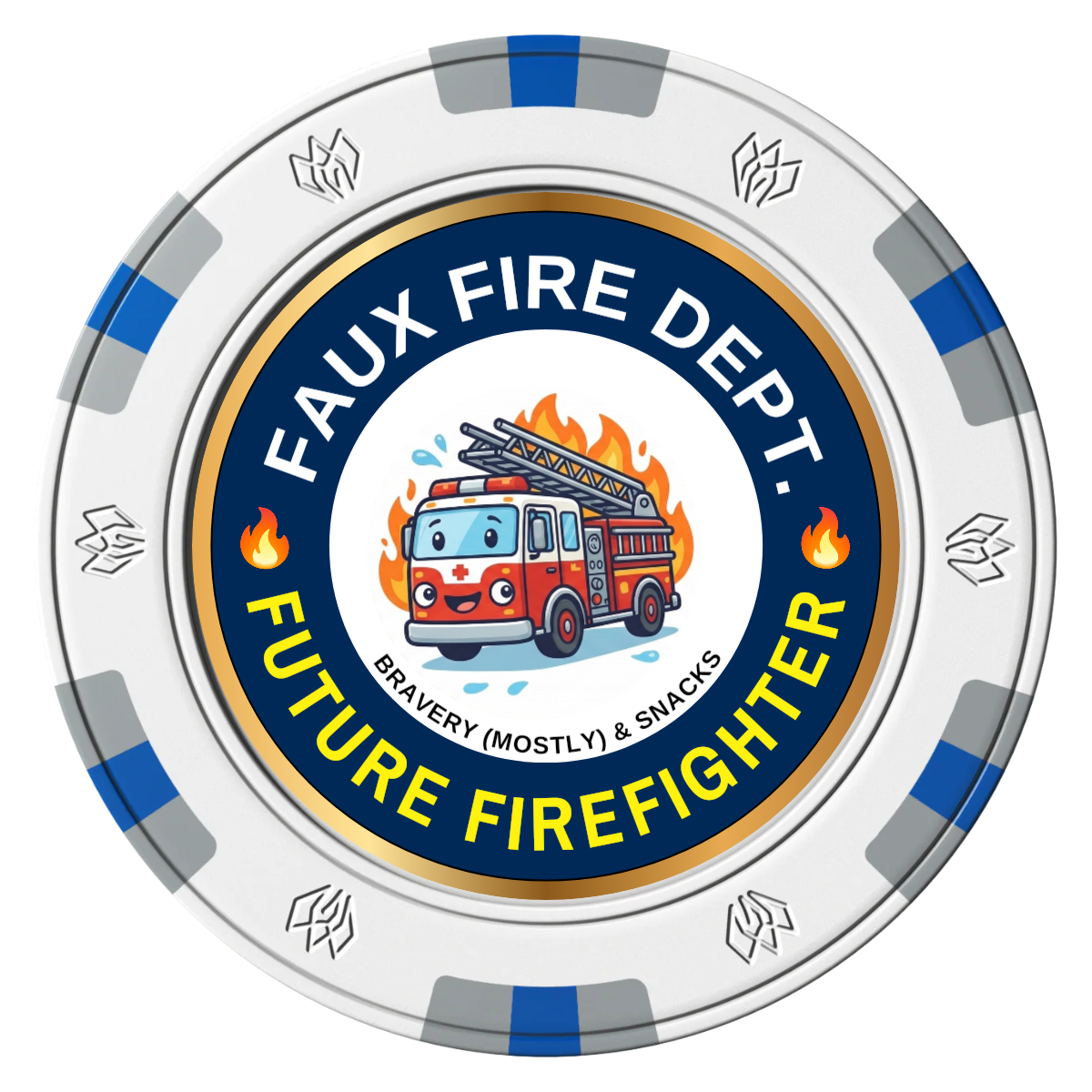 Future Firefighter Clay Poker Chips - White / 6 Spot Gem / 43mm - Front