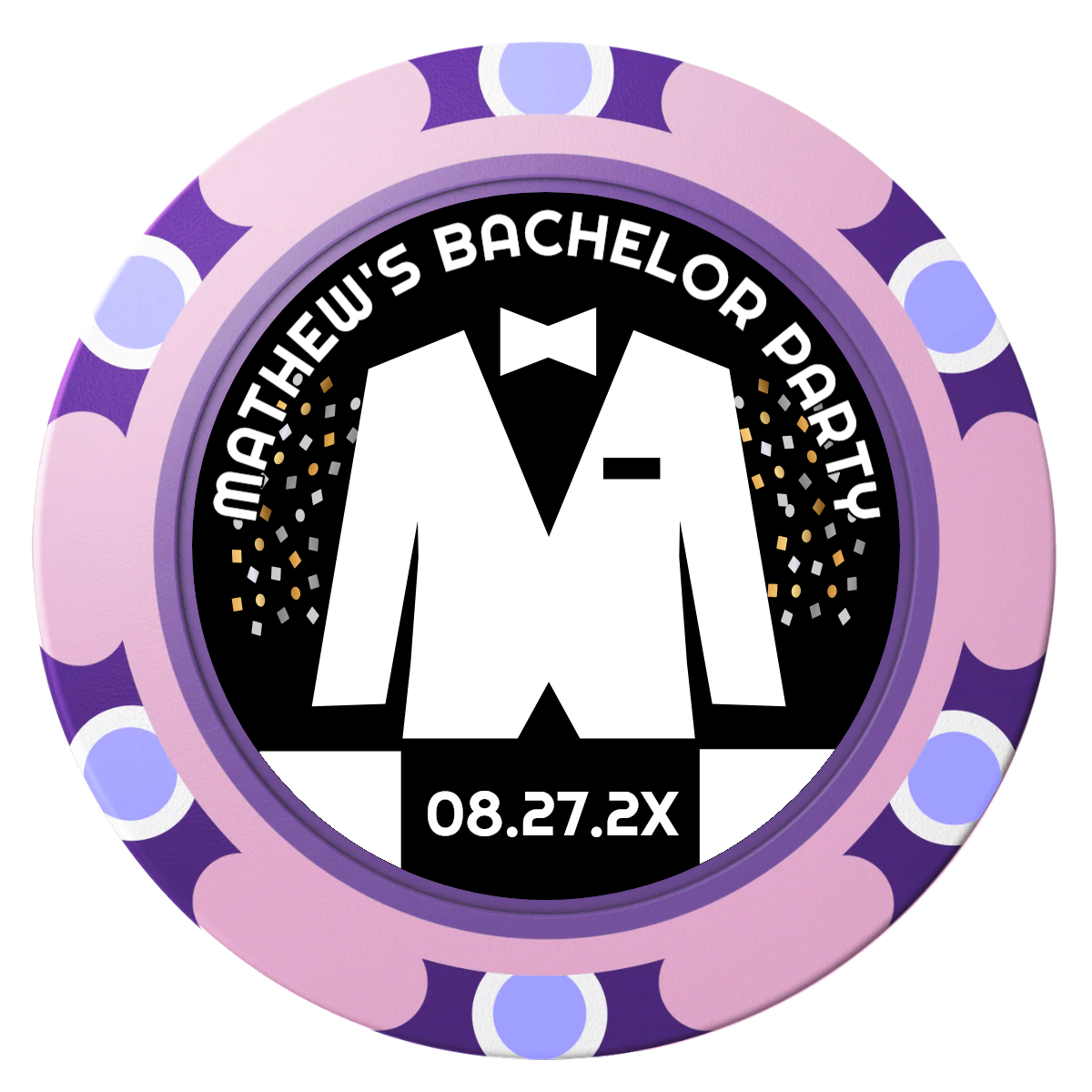 Bachelor No More Bowtie Clay Poker Chips - Pink / Monte Carlo / 40mm - Front