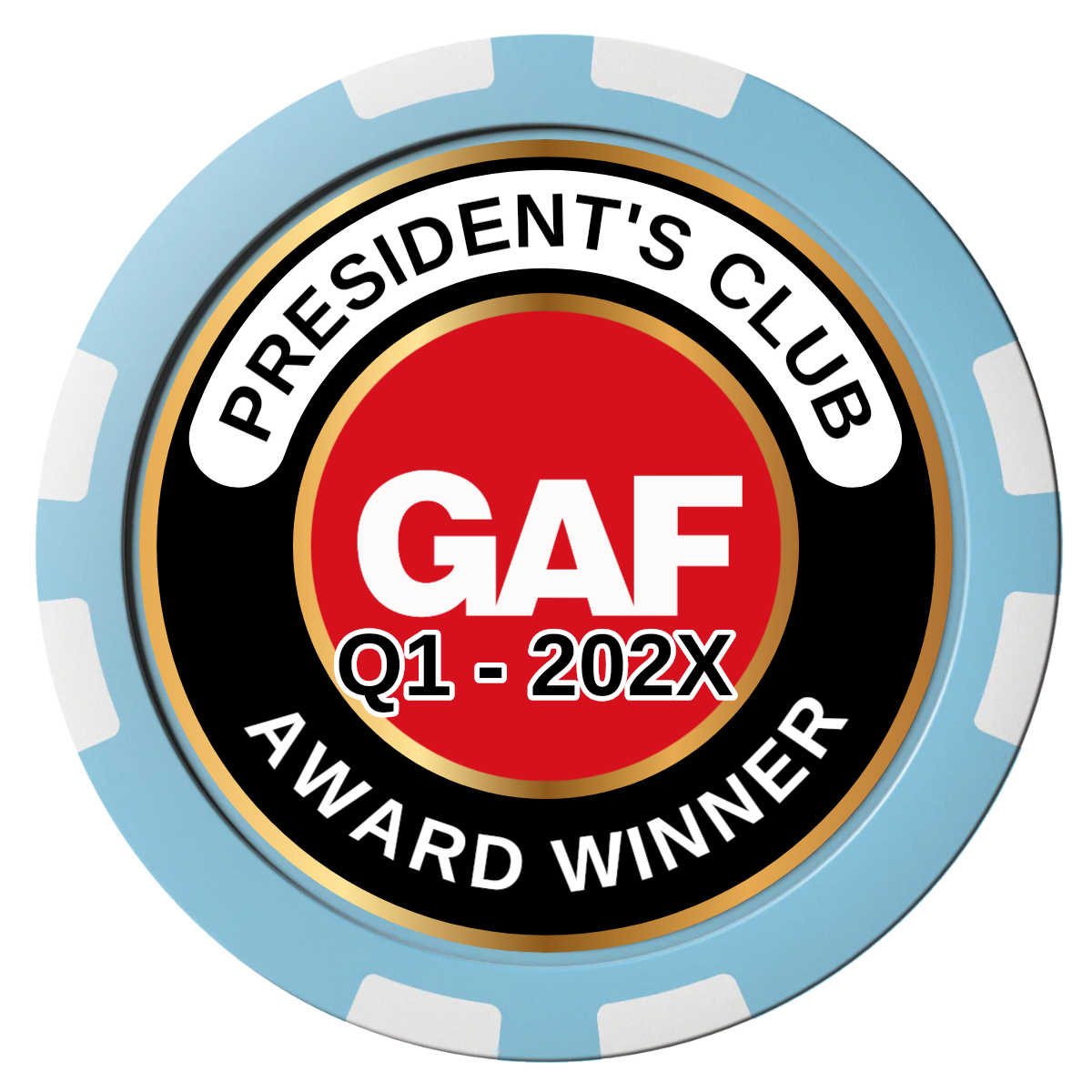 President's Club Composite Poker Chips - Light Blue / 8 Stripe - Front