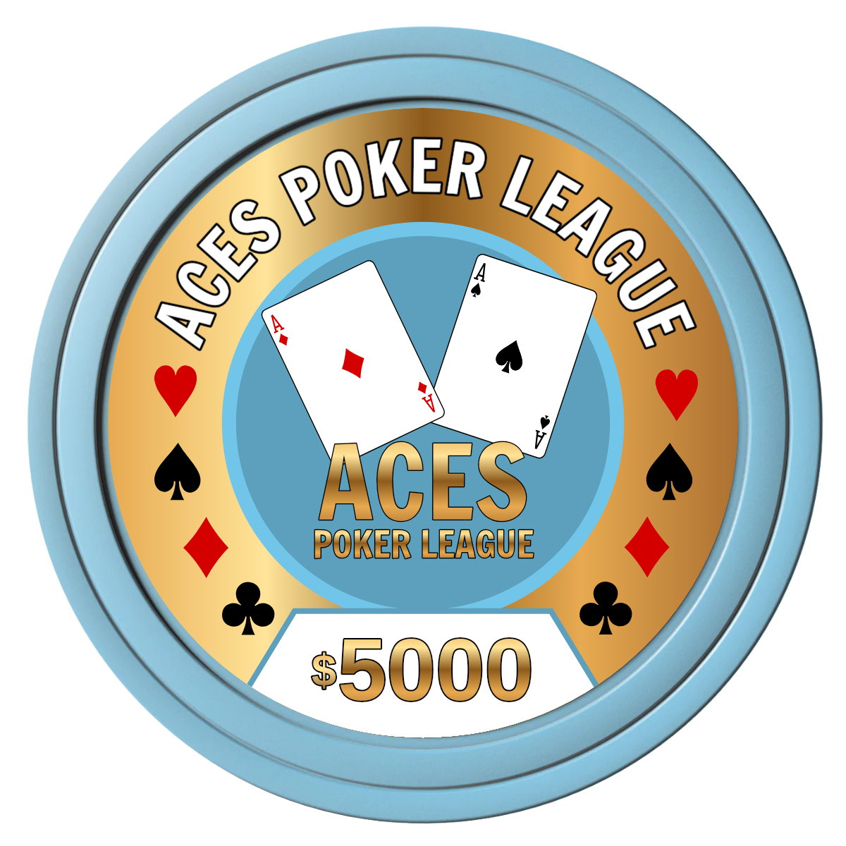 Aces Poker League Composite Poker Chips - Light Blue / Solid - Front