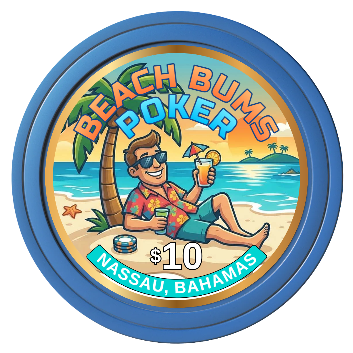 Sandy's Casino Composite Poker Chips - Blue / Solid - Front