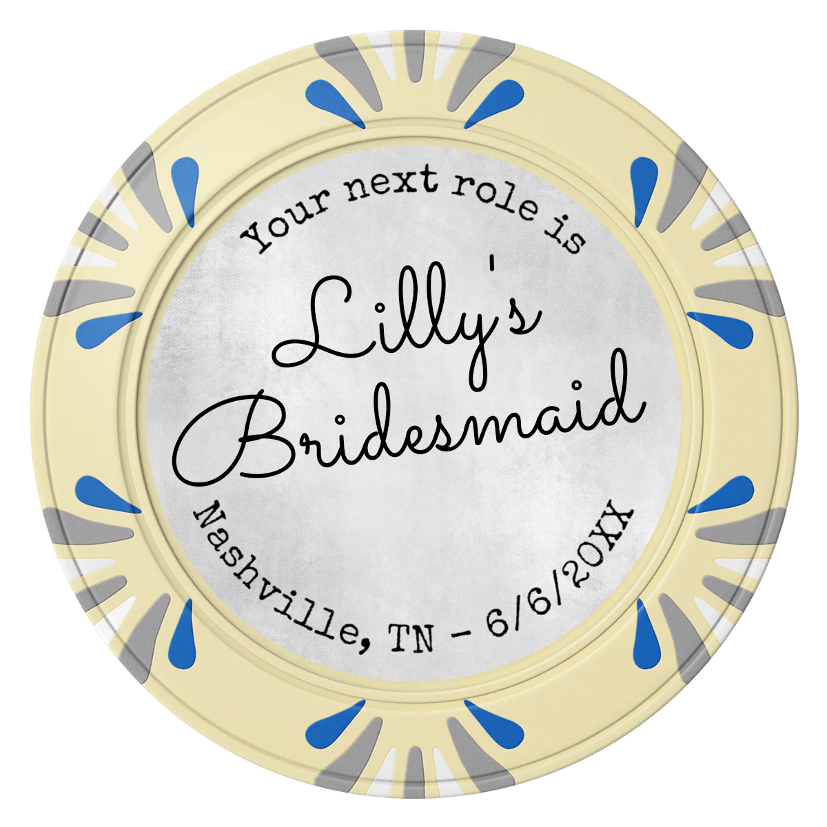 Be My Bridesmaid Simple Clay Poker Chips - Ivory / Macau / 40mm - Front