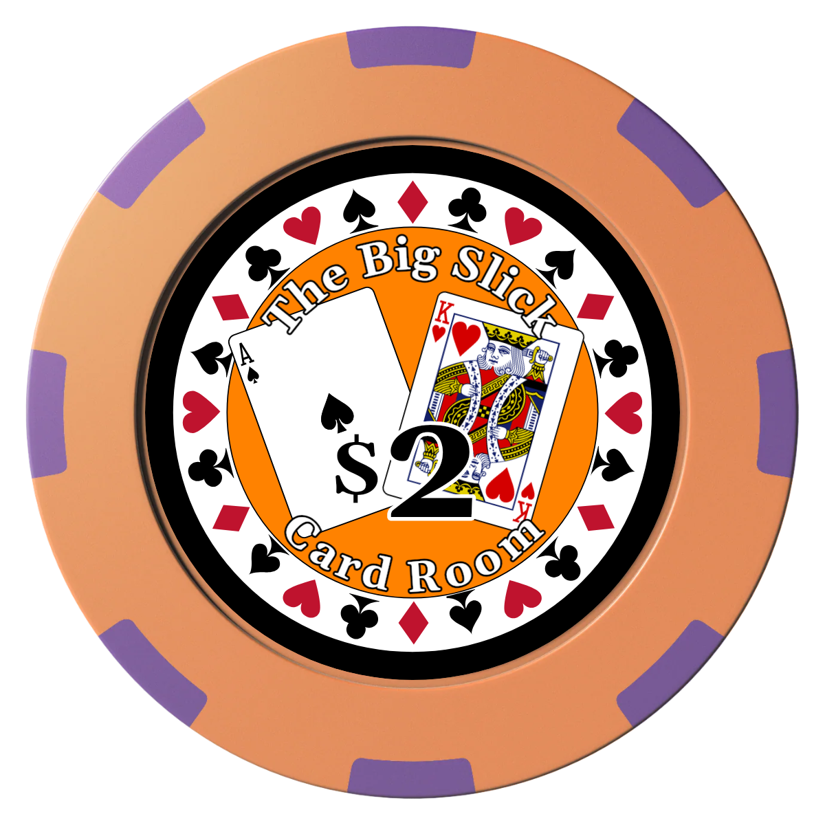 AK Big Slick Clay Poker Chips - Orange / 8 Spot (2 Tone) / 40mm - Front