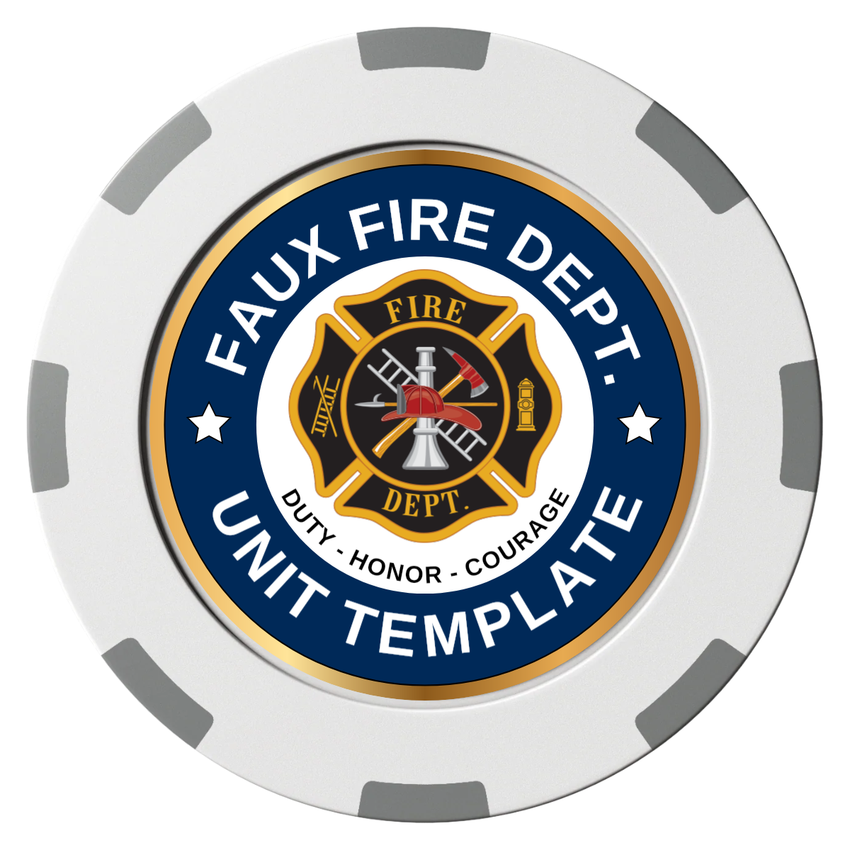 Faux Fire Dept. #01 Clay Poker Chips - White / 8 Spot (2 Tone) / 40mm - Front
