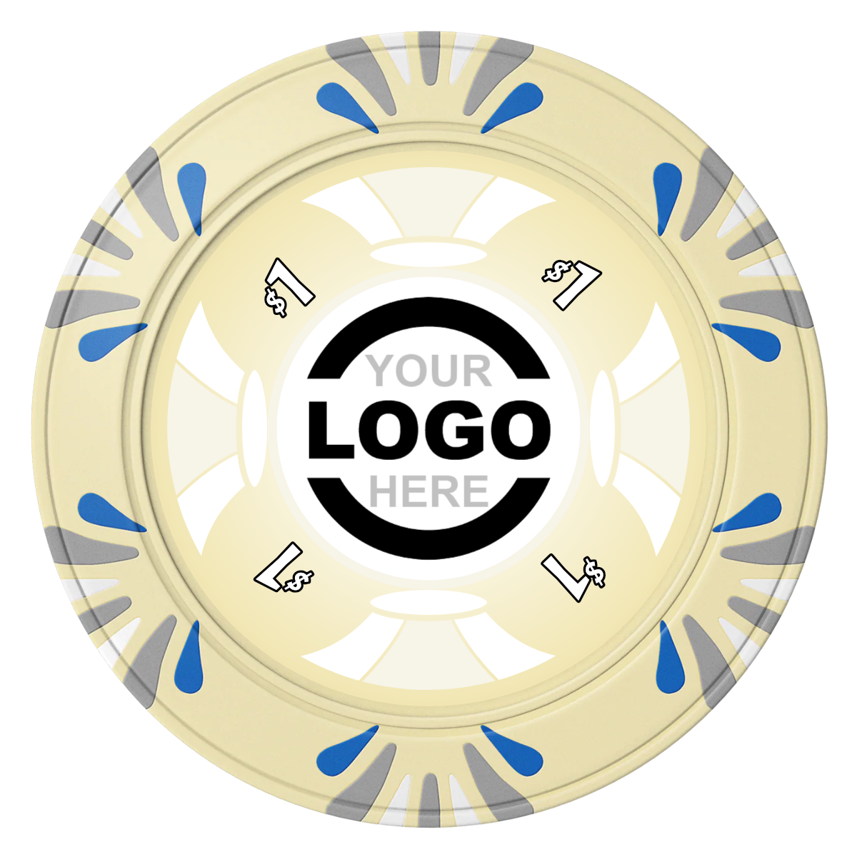 Alan Baker 4-2S A Clay Poker Chips - Ivory / Macau / 40mm - Front