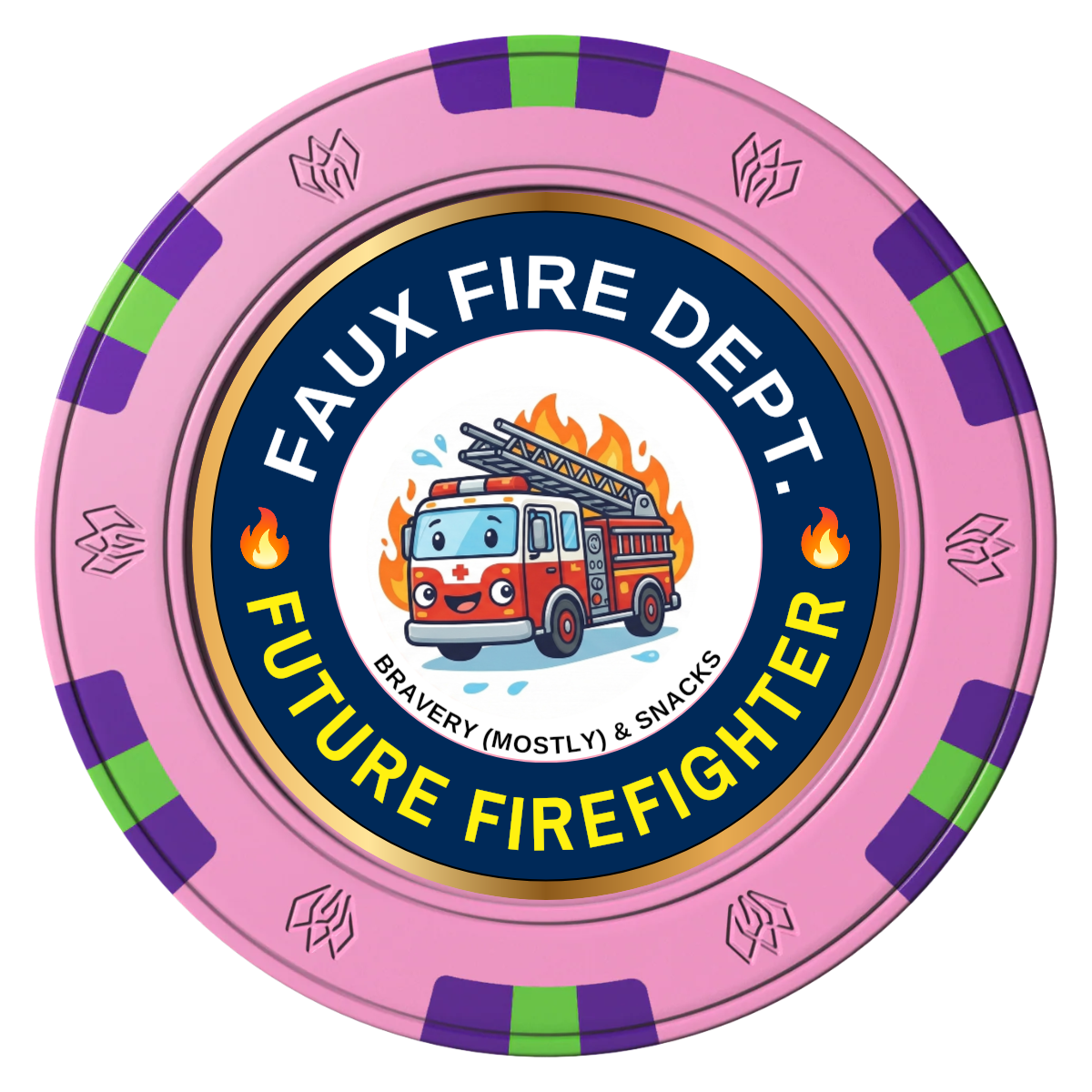 Future Firefighter Clay Poker Chips - Pink / 6 Spot Gem / 40mm - Front