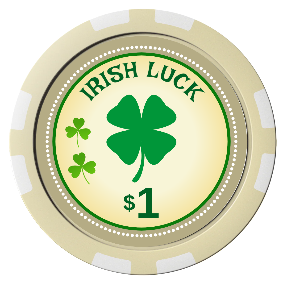 Irish Luck Composite Poker Chips - Ivory / 8 Stripe - Front