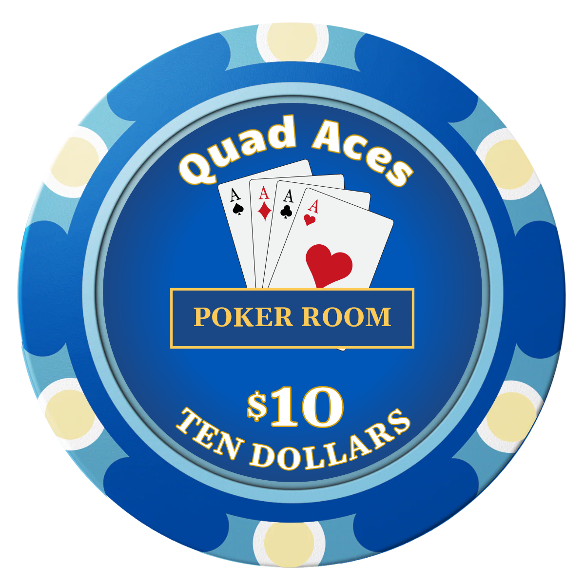 Quad Aces Clay Poker Chips - Blue / Monte Carlo / 40mm - Front
