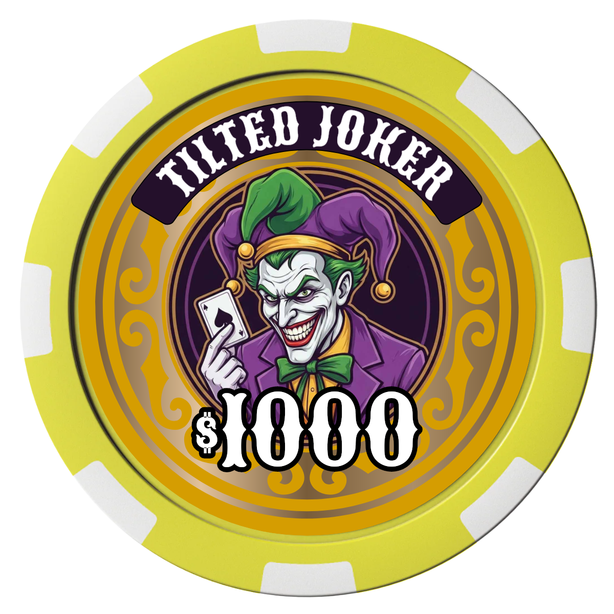 Tilted Joker Composite Poker Chips - Yellow / 8 Spot - Front