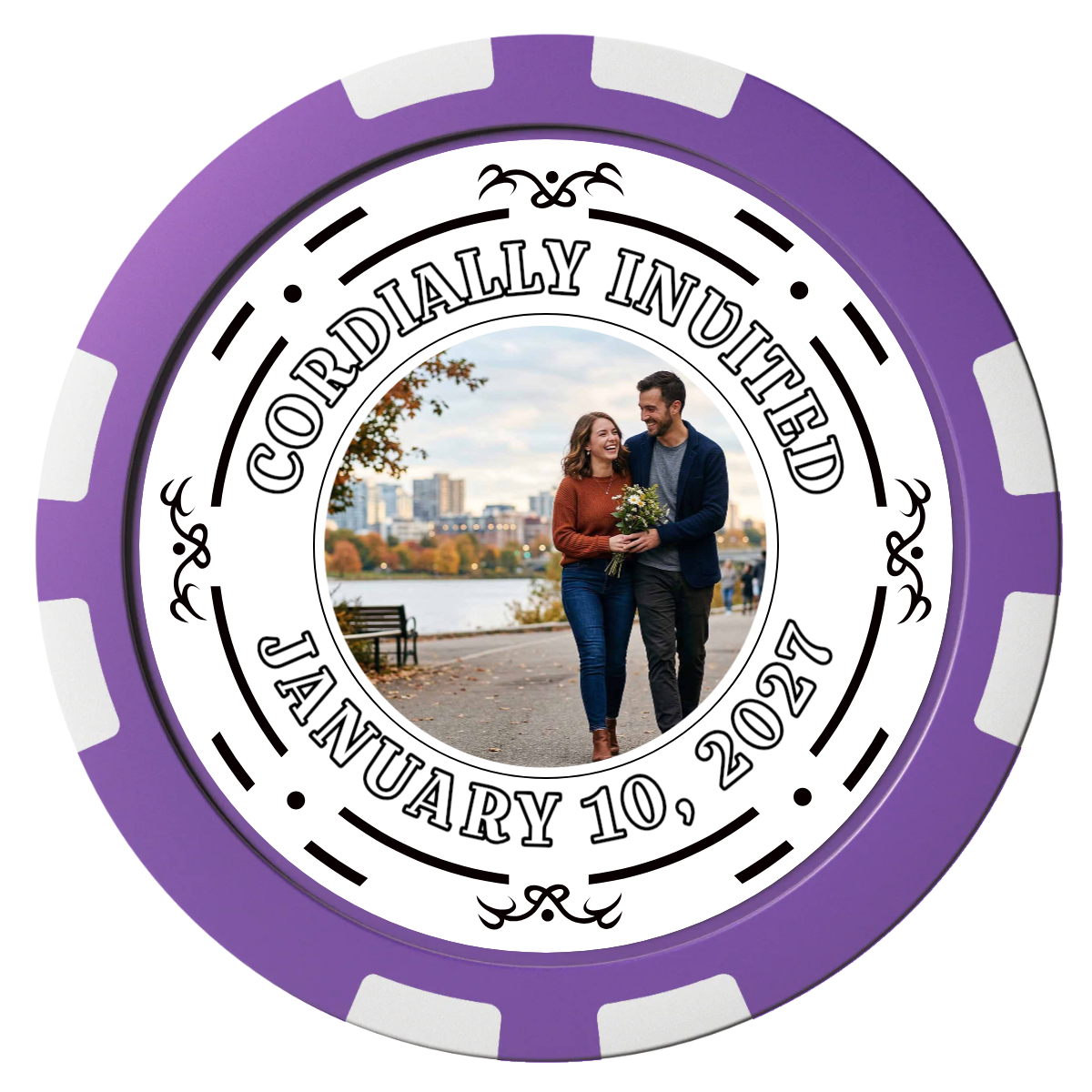 Save the Date Element Composite Poker Chips - Purple / 8 Stripe - Front