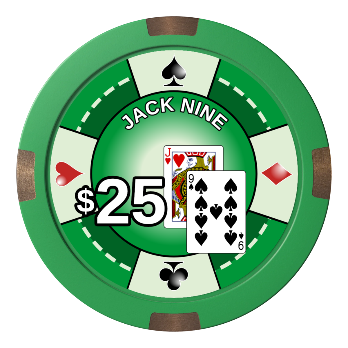 Jack Nine Card Room Composite & Metal Hybrid Poker Chips - Green - Front