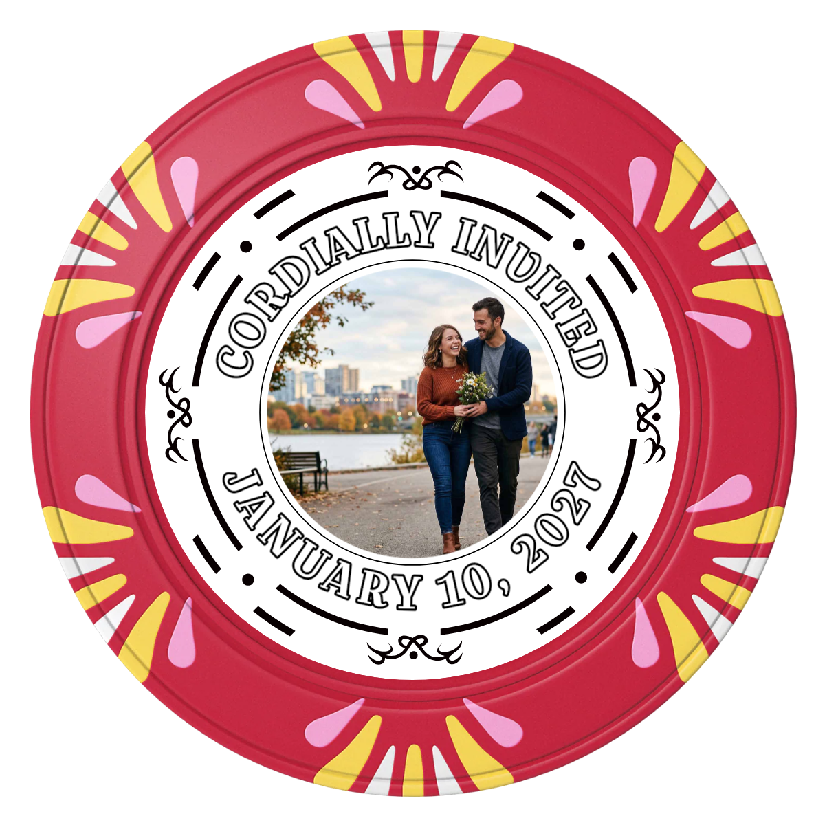 Save the Date Element Clay Poker Chips - Red / Macau / 40mm - Front