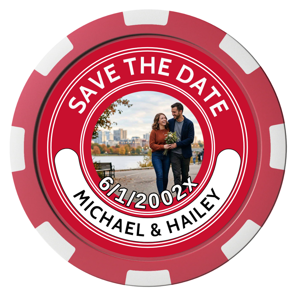 Save the Date Photo QR Code Composite Poker Chips - Black / 8 Spot - Front